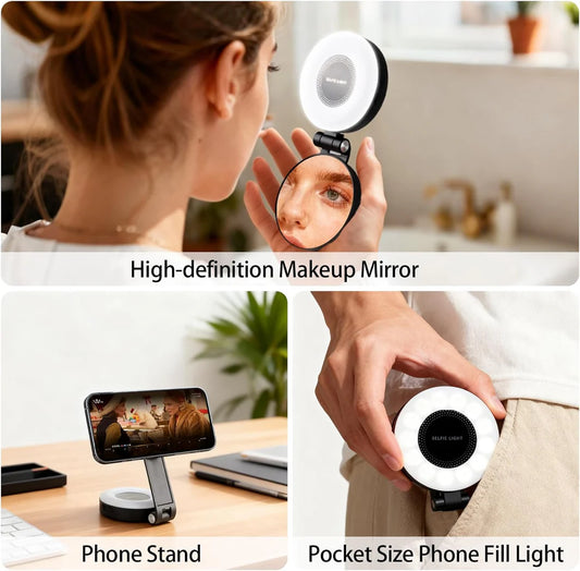 SnapGlow 3-in-1 – Magnetska Selfie Lampica sa Ogledalom