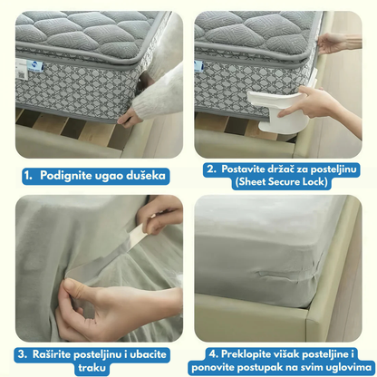 SheetSecure Lock – Nevidljivi Sistem za Fiksiranje Čaršava Bez Nabiranja-Držač posteljine
