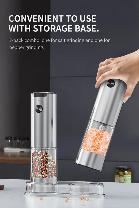 SeasonMate Duo Inox Električni Mlin za So i Biber – Set sa Postoljem i LED Osvetljenjem