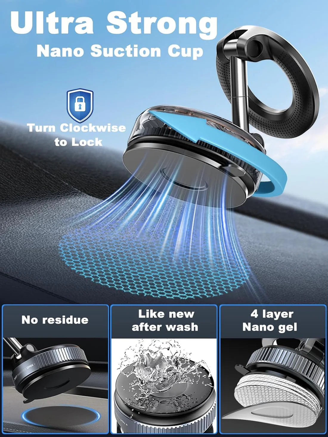 NanoHold 360 – Univerzalni Držač za Telefon sa Vakumom i Nano-Gelom