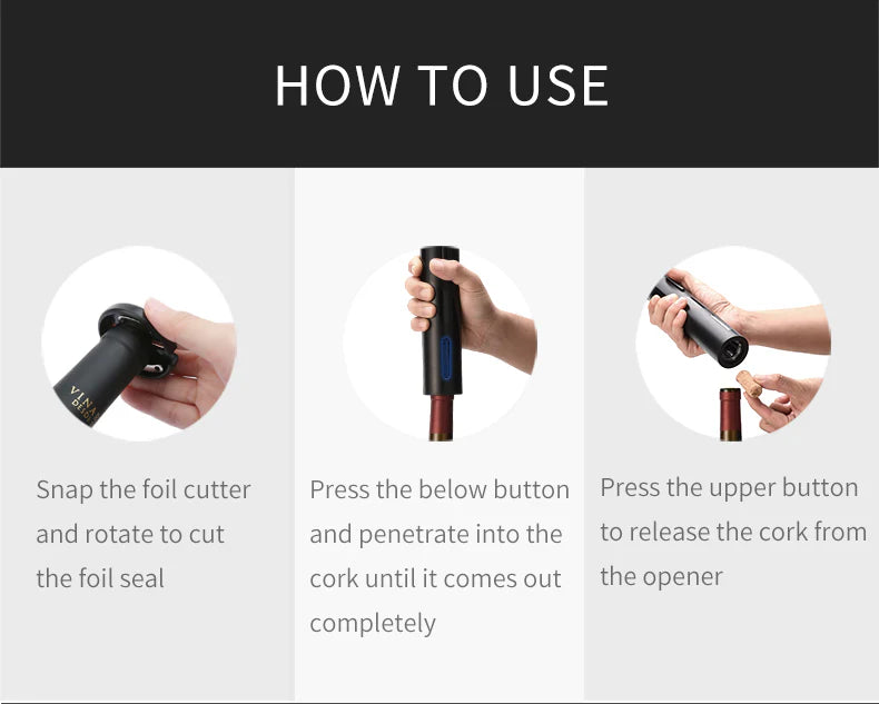 Komplet Otvarača za Vino i Pivo – Električni Čepomer sa Aeratorom i Vakum Zatvaračem + 2 Pritisna Otvarača za Flaše