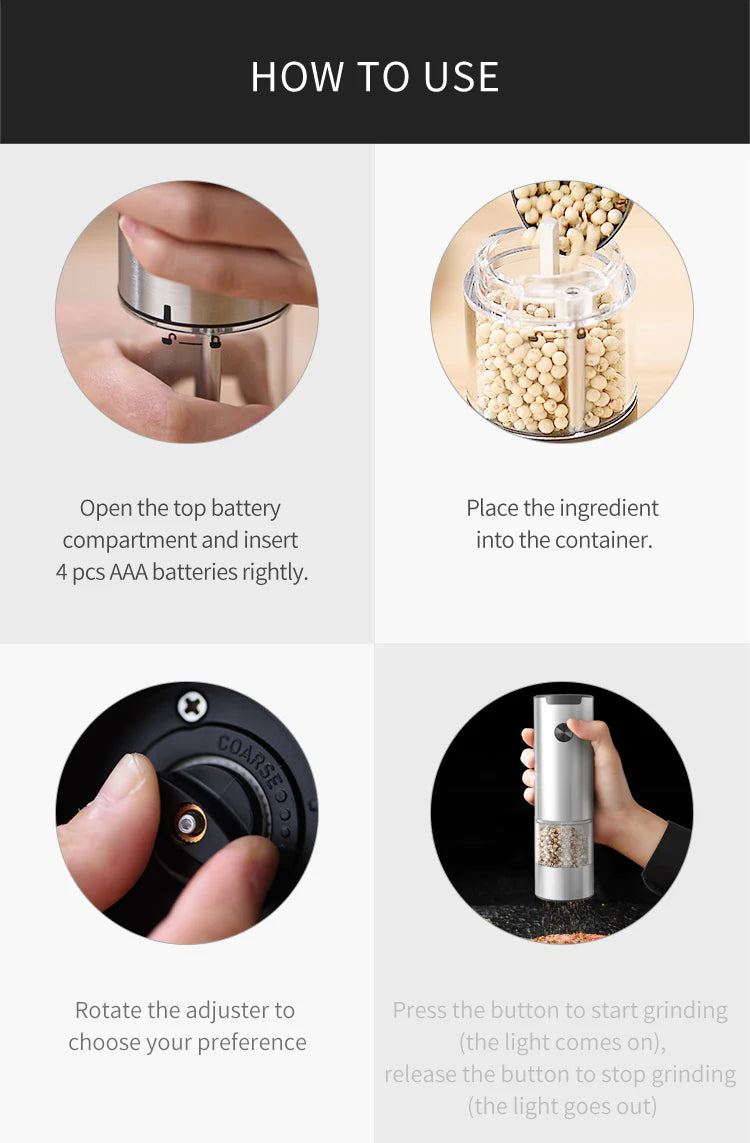 SeasonMate Duo Inox Električni Mlin za So i Biber – Set sa Postoljem i LED Osvetljenjem