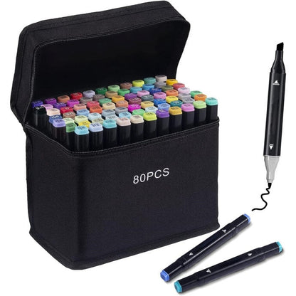 Dvostrani Flomasteri – Set od 80 Markera za Crtanje i Bojenje sa Torbicom
