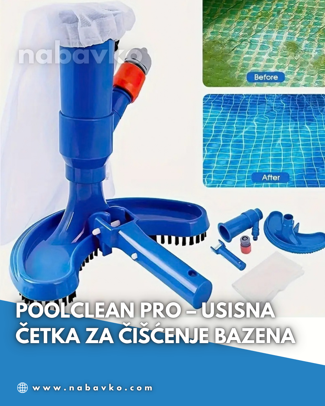 PoolClean Pro Usisna Četka za Čišćenje Bazena