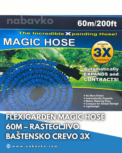 FlexiGarden Magic Hose 60m – Rastegljivo Baštensko Crevo 3X