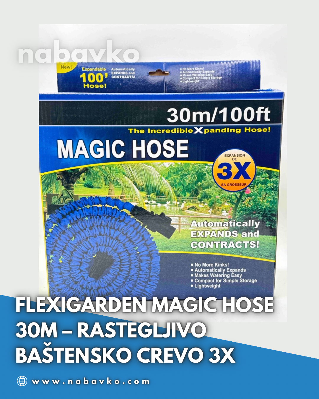 FlexiGarden Magic Hose 30m – Rastegljivo Baštensko Crevo 3X
