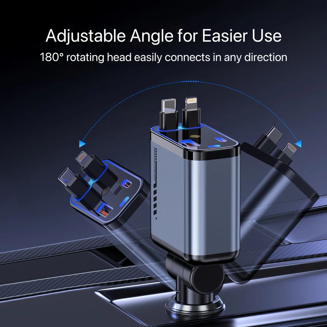StarVolt Pro – 4-u-1 Auto Punjač sa 66W, Uvlačivim Kablovima i Zvezdanim Svetlom
