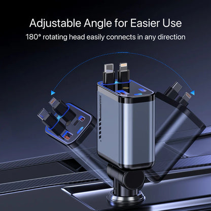 StarVolt Pro – 4-u-1 Auto Punjač sa 66W, Uvlačivim Kablovima i Zvezdanim Svetlom
