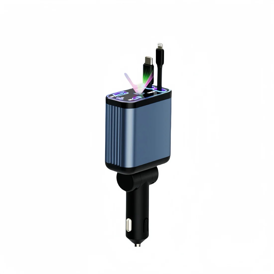 StarVolt Pro – 4-u-1 Auto Punjač sa 66W, Uvlačivim Kablovima i Zvezdanim Svetlom