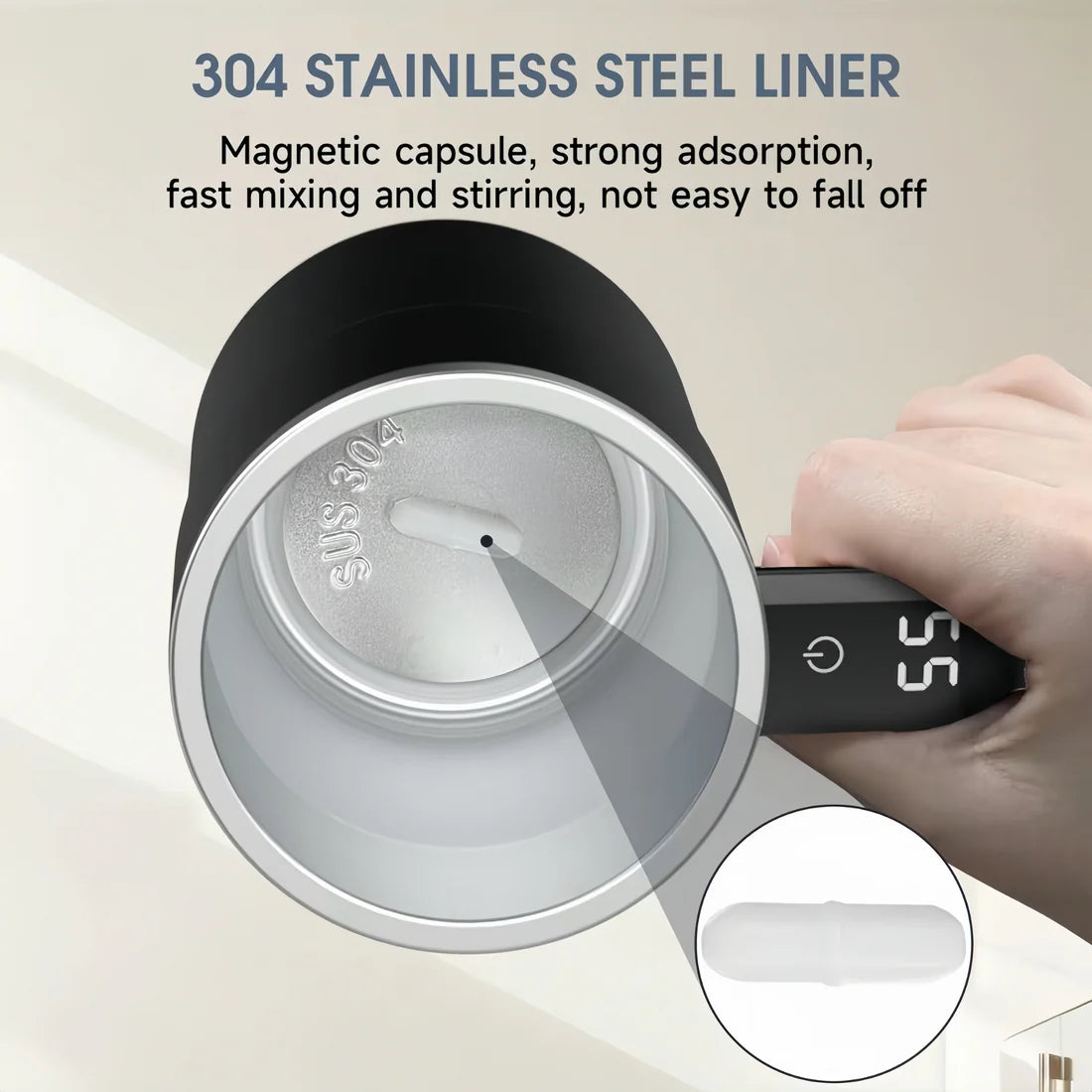 SpinBrew Mug – Samomešajuća šolja sa magnetnim mešačem i prikazom temperature