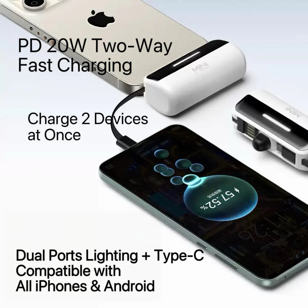 Mini PowerBank 5000 Pro – Džepna hitna baterija sa direktnim priključkom